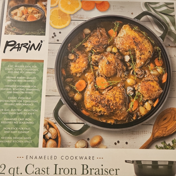 BRAND NEW IN THEBOX Green Enameled Cast Iron Braiser - Picture 1 of 2